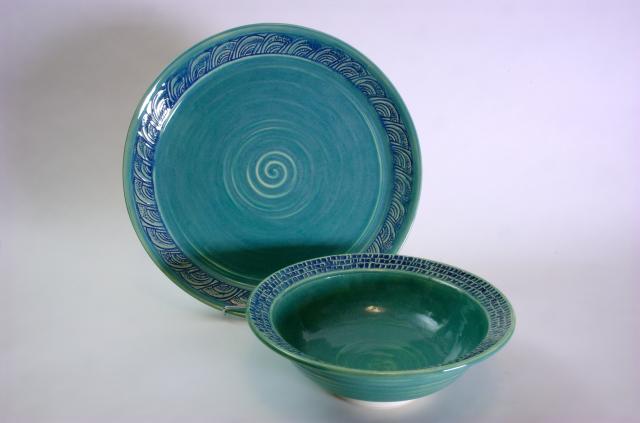 Carved Bowl and Platter