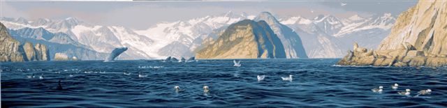 This mural was designed in celebration of the Centennial celebration of our U.S. National Park System, focused on Seward's Kenai Fjords National Park. 